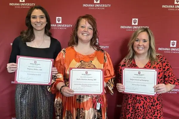 The IU Surgery clerkship team poses with their awards at the annual  IU School of Medicine Awards Celebration.