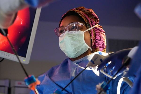 Surgery resident, Jasmine Lee, MD, in the operating room as part of her training