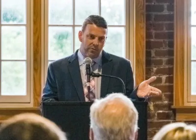 Dr. Troy Markel giving his speech at his investiture