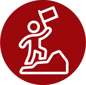Icon of a person climbing a mountain holding a flag