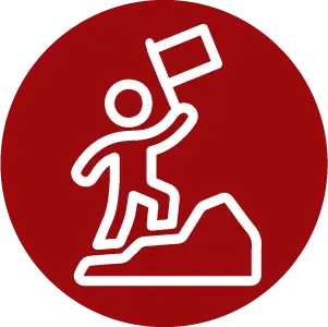Icon of a person climbing a mountain holding a flag
