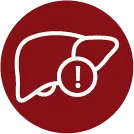 Icon of a liver with a warning exclamation point