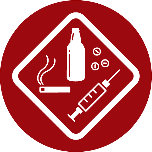 Icon with beer bottle, cigarette, syringe and pills