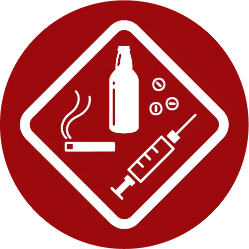 Icon with beer bottle, cigarette, syringe and pills
