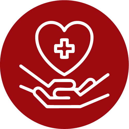 Icon of heart over two stacked hands
