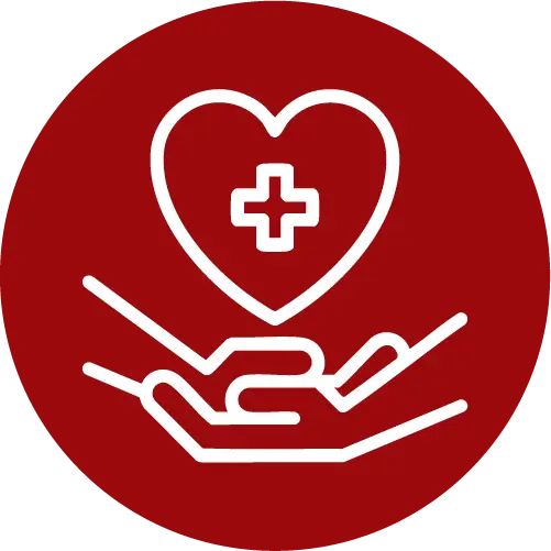 Icon of heart over two stacked hands