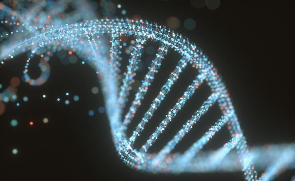 a concept of a strand of DNA against a black background