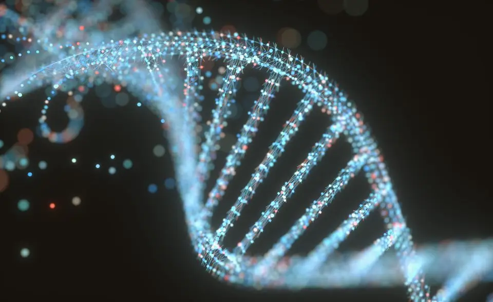 a concept of a strand of DNA against a black background