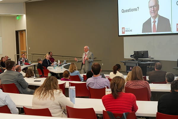 Dean Jay Hess speaks at the fall 2025 All-School Meeting