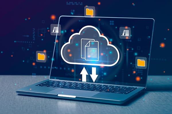 a file download icon on the screen of a laptop