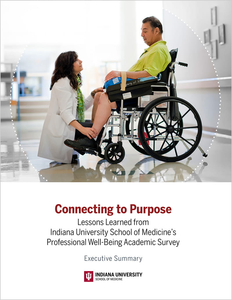 PWAC Summary Report Cover with Lessons Learned from IUSM's professional Well-Being Academic Survey on it