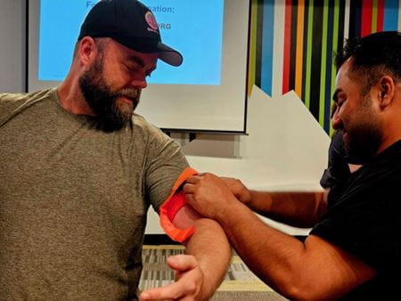 Dr. Geoff Hays and Member of IndyPride Board of Directors at the Latest Stop the Bleed Training Event Dr. Geoff Hays and Member of IndyPride Board of Directors at the Latest Stop the Bleed Training Event