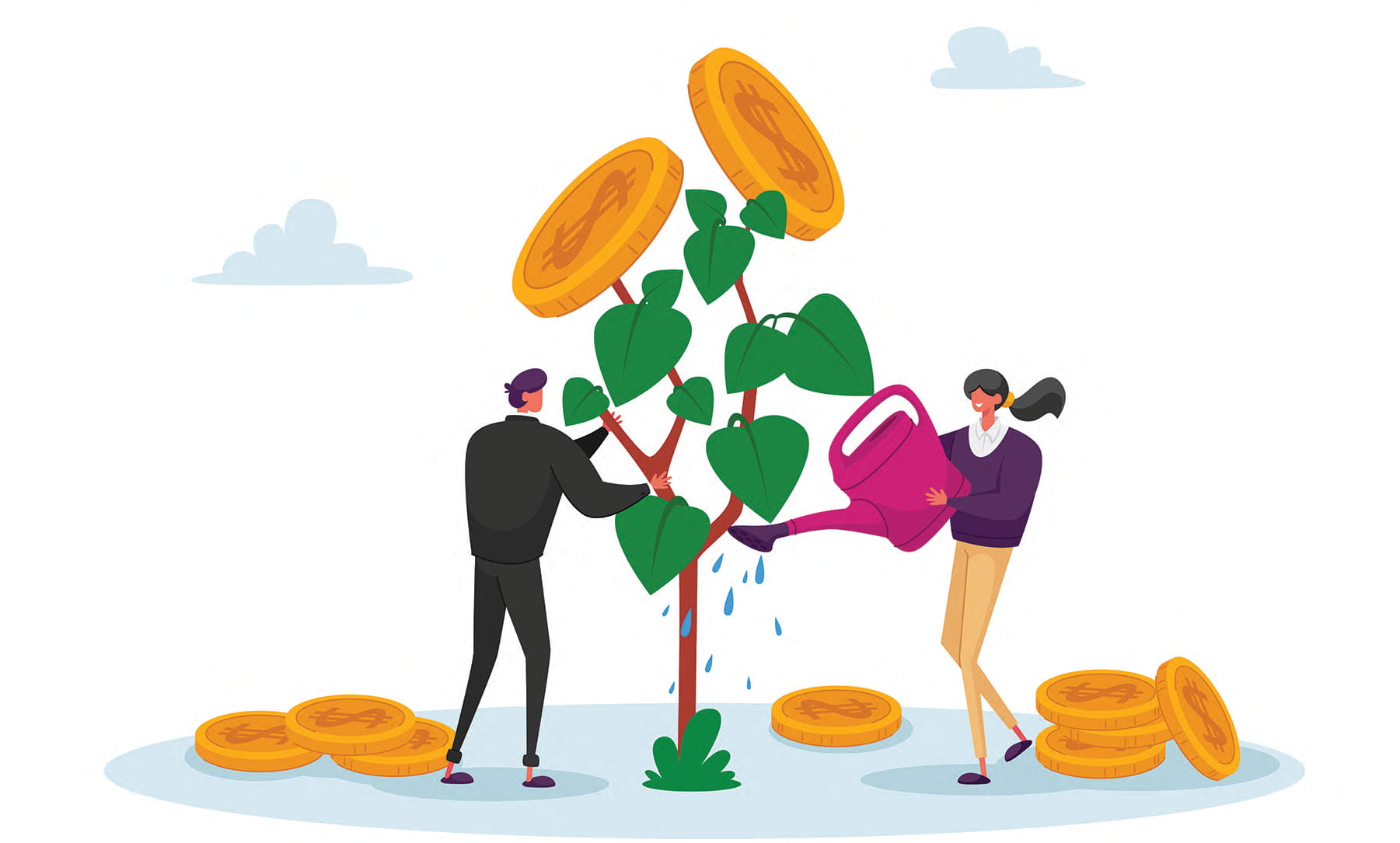illustration of two people under money tree