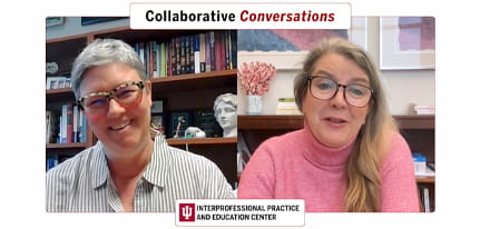 Carrie Hagan Esq., sits infront of bookshelves in her office as she has a conversation with Dr. Barbara Maxwell