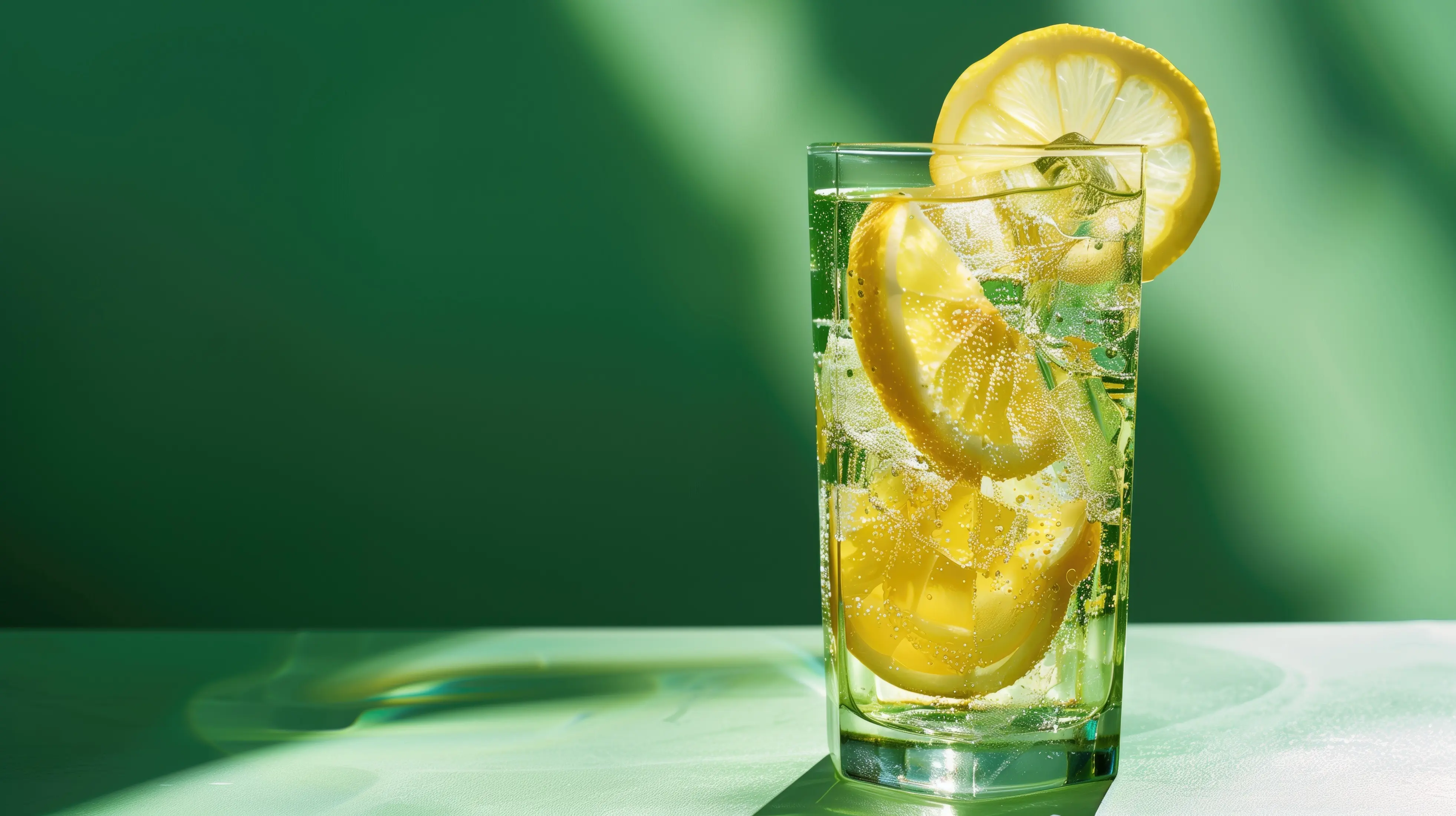 glass of water with three lemon slices 