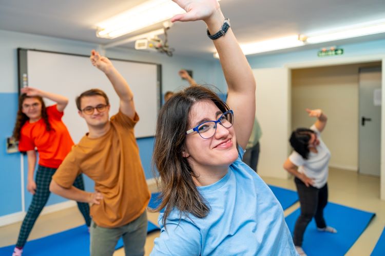 group of people with special needs in an exercise class
