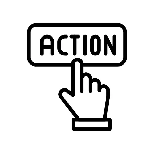 cartoon hand clicking an action button