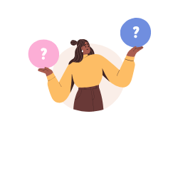 cartoon image of a person weighing her options