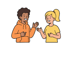 cartoon of two people talking