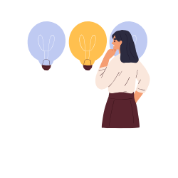 cartoon female thinking about different choices