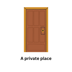 a closed door that says a private place