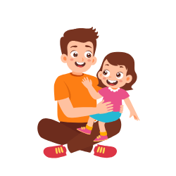cartoon image of a little girl sitting on her dads lap