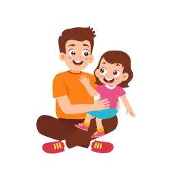 cartoon image of a little girl sitting on her dads lap