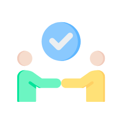 cartoon of two people shaking hands with a check mark in a circle above them signifying consent