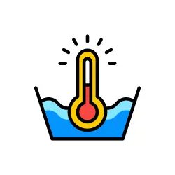 water with a thermometer signaling hot