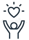 cartoon image of person holding arms up with heart above