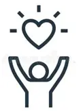 cartoon image of person holding arms up with heart above