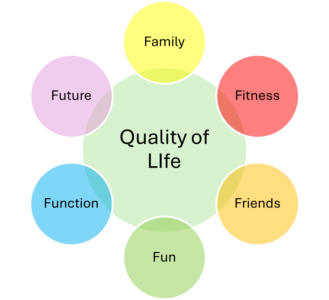 picture of 6 F's of quality of life 