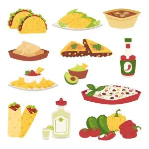 cartoon picture of Mexican foods