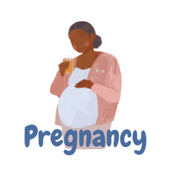 cartoon image of a pregnant African American woman with the word pregnancy