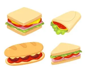 cartoon image of different sandwiches