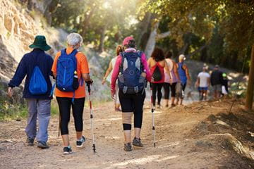 group of people hiking in the woods