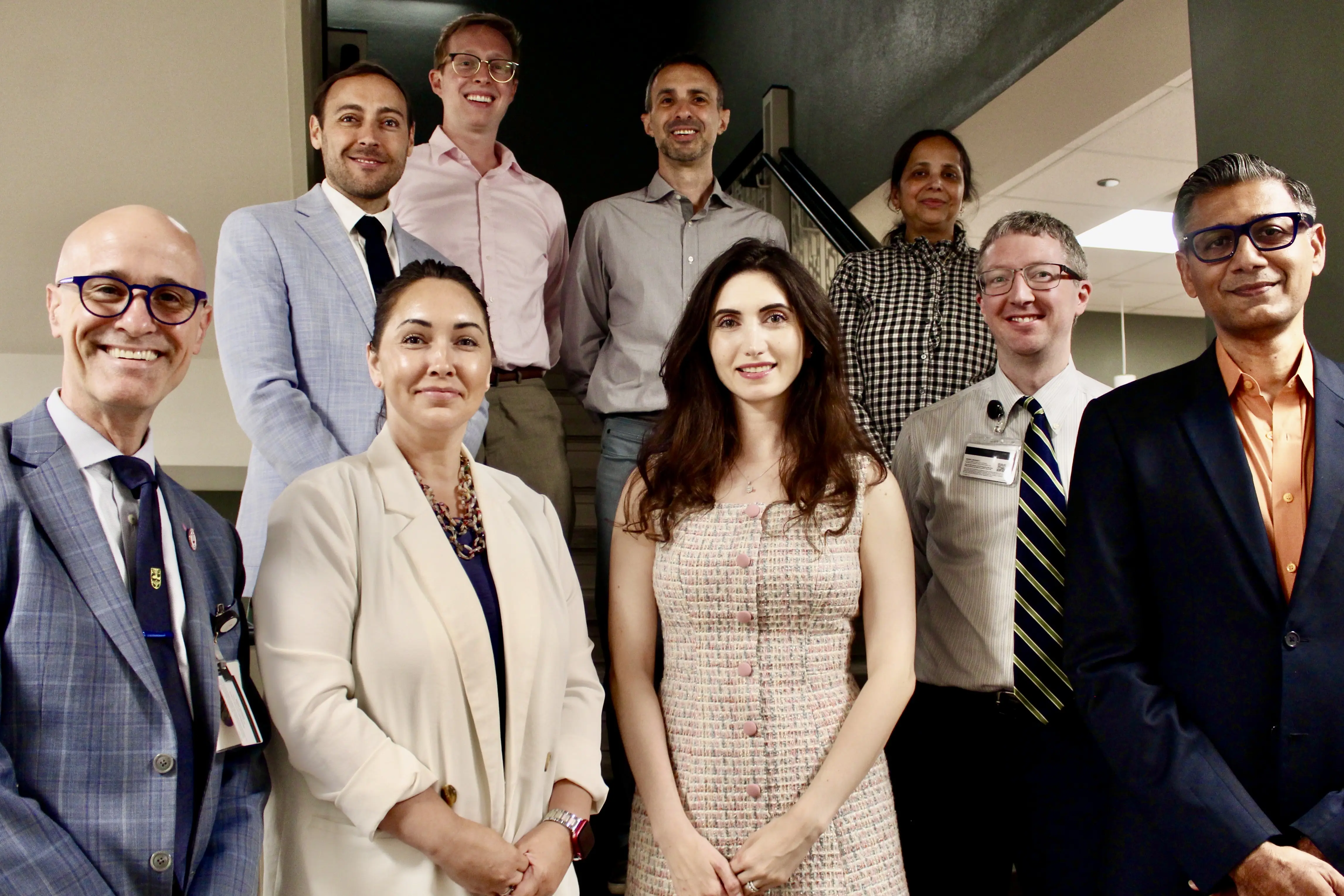 David Aronoff, MD, (front row, left) stands with the winners of the Department of Medicine's 2026 Pyramid Awards. The winners are (from left) Lindsay Yoder, Anna Papazian, Cole Beeler, Baber Khan; (second row, from left) Nicolas Barros, Colin Halverson, Nabil Fayad, and Richa Gupta. Not pictured is fellow award winner Oluwaseun Obamuwagun.