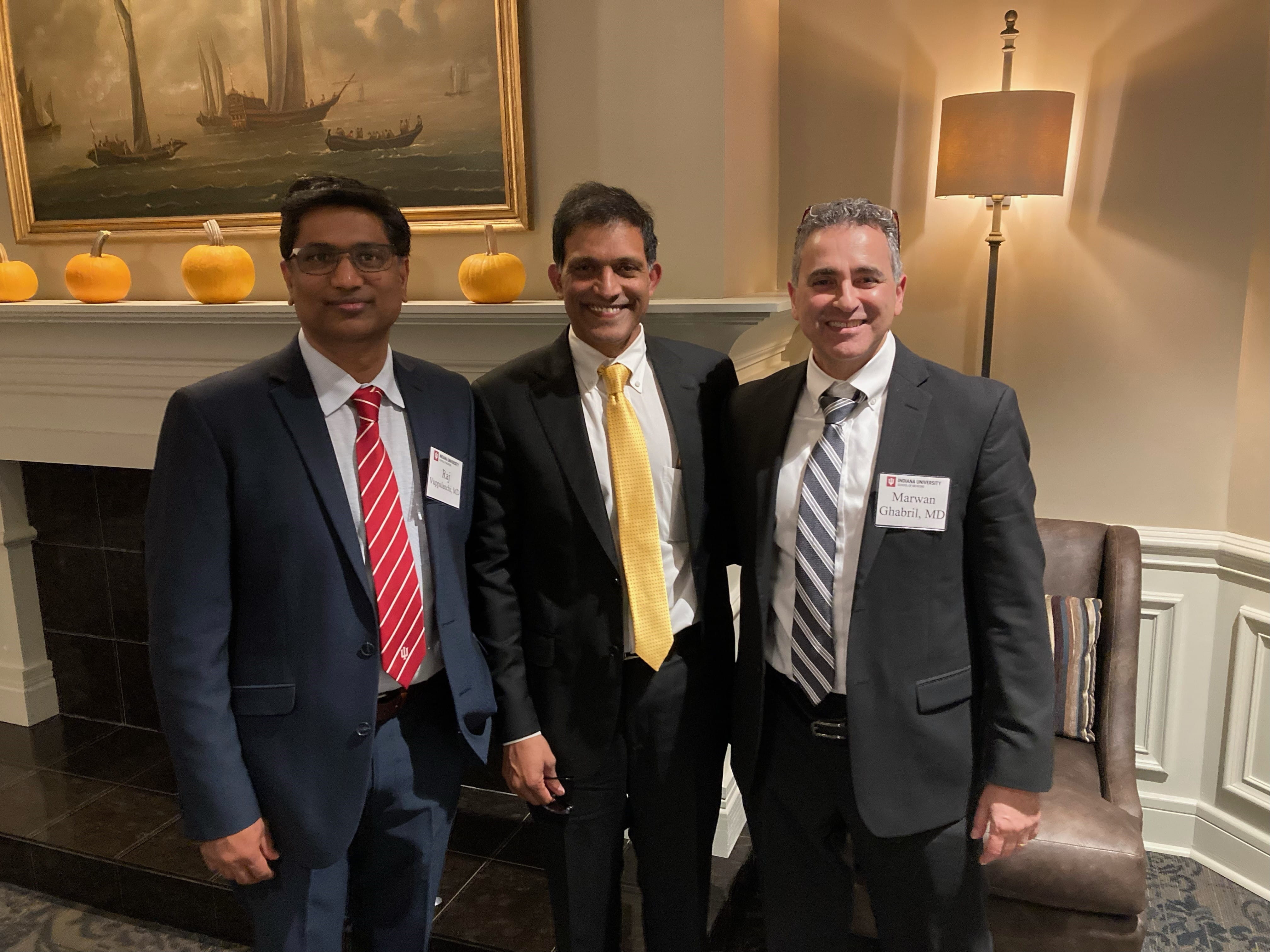 Dr. Naga Chalasani, center, poses with Dr. Raj Vuppalanchi (left) and Dr. Marwan Ghabril (right).
