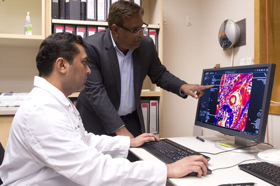 KCVRC investigators review a heart image.