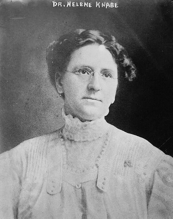 Black and white picture of Helene Knabe, MD with white text across the top reading "Dr. Helene Knabe"