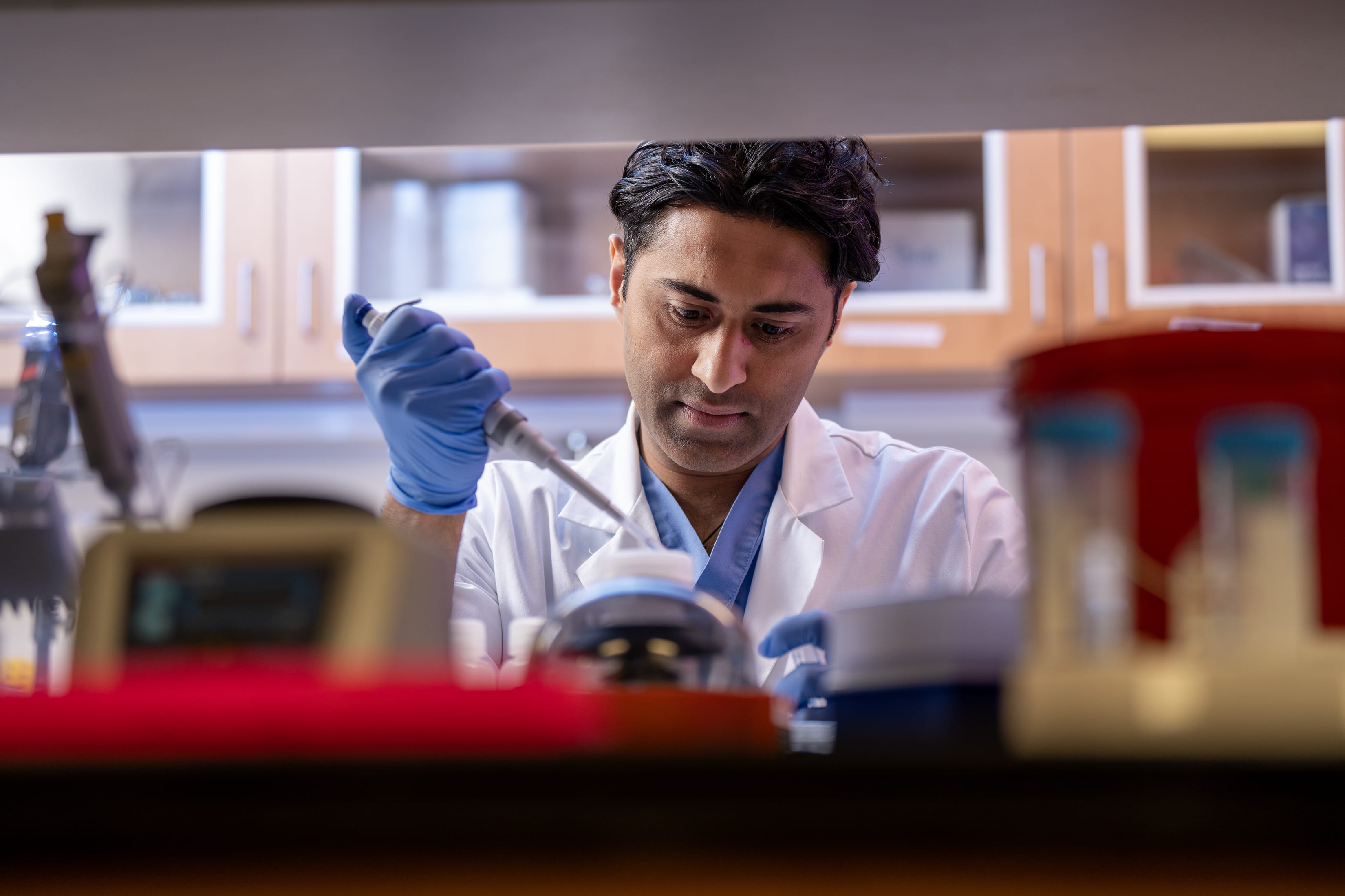 Jignesh Tailor, MD, PhD, assistant professor of neurological surgery at the Indiana University School of Medicine and a pediatric neurosurgeon at Riley Hospital for Children in Indianapolis, conducts research in his lab.