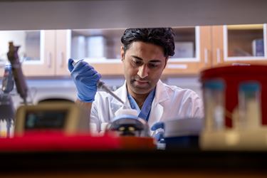 Jignesh Tailor, MD, PhD, assistant professor of neurological surgery at the Indiana University School of Medicine and a pediatric neurosurgeon at Riley Hospital for Children in Indianapolis, conducts research in his lab.