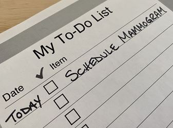 a to-do list shows a handwritten note to schedule a mammogram