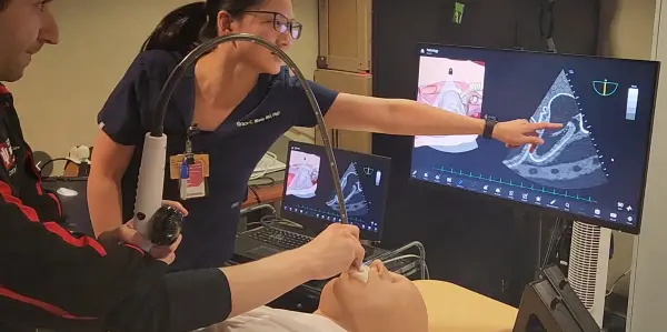Two Fellows Performing Critical Care Transesophageal Echo 