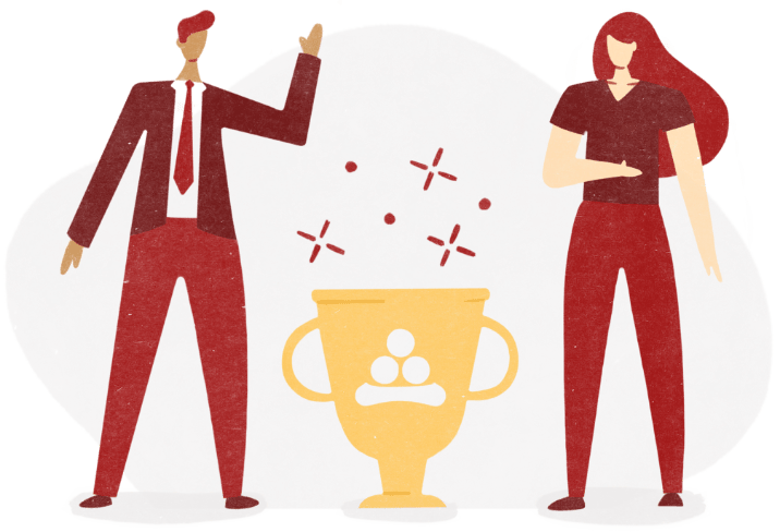 Illustration of two people with trophy 
