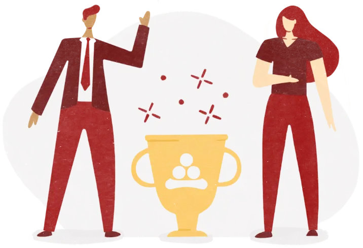 Illustration of two people with trophy 