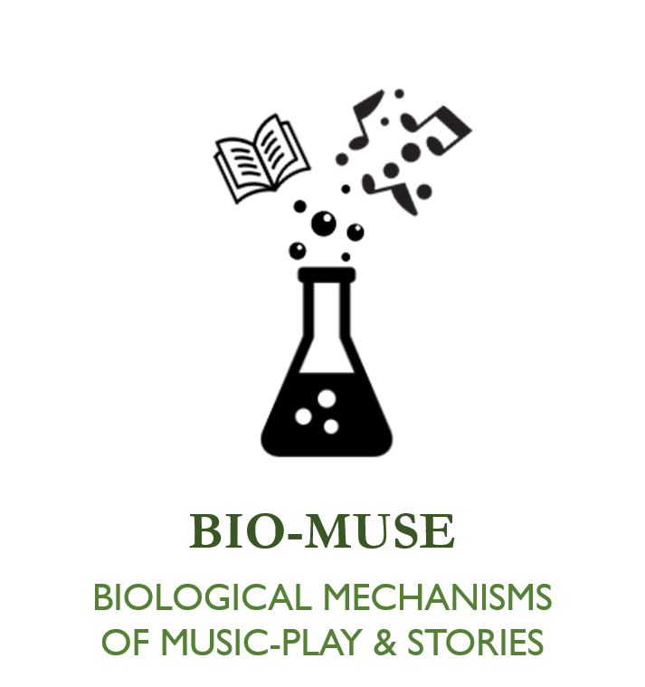 BioMuse Trial Logo: an icon of a scientific beaker filled with music notes and a book
