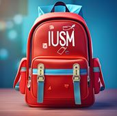 Picture of red backpack with Indiana University School of Medicine on it