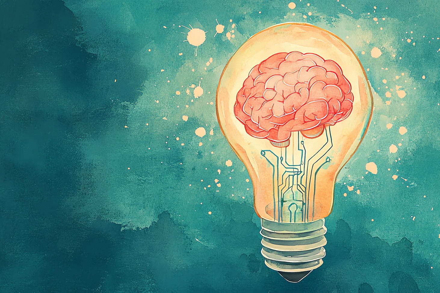 Illustration of a light bulb with a brain inside it