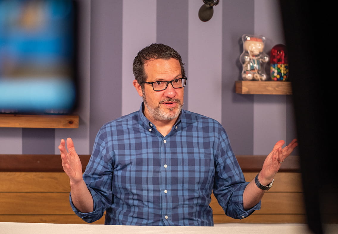 Aaron Carroll records an episode of his YouTube series.